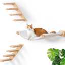 Cat Wall Hammock Set of 3, Wall Shelves with 1 Floating Fabric Hammock, 2 Cat Ladders with 4 Steps Each, Wall Mounted Bed Furniture & Climber for Large Cats