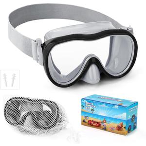 Kids Swim Goggles, Anti-Leak Snork Mask with Nose Cover & Elastic Fabric Strap, UV Protection Swimming Goggles for Kids Boys Girls (Grey)