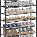 8 Tier Shoe Rack Organizer for 32-40 Pairs, Tall Metal Shoe Storage Shelf with Wood Top, Adjustable Boot Space, Narrow Design for Entryway Closet, Rustic Brown and Black