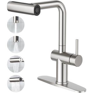 CREA Bar Sink Faucet,Chrome Bathroom Facuets 1 3 Holes, Single Handle Bathroom Faucets with Deck Plate,360Swivel Stainless Steel Small Kitchen Faucet for Mini Pre Sink RV Vanity Faucet (Brushed)