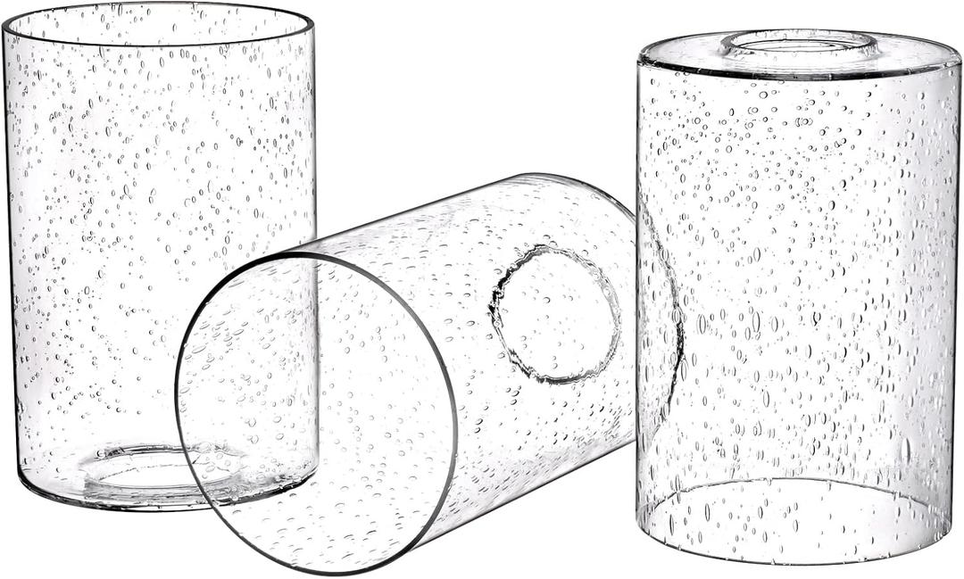 Canomo 3 Packs 6 Inch x 4 Inch Bubble Seeded Glass Light Shade Glass Lamp Shades Cylinder Replacement with 1.65 Inch Fitter for Wall Lamps Chandeliers or Ceiling Light