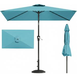 6.5' x 10' Rectangular Patio Umbrella Large Outdoor Market Umbrella w/UV Protection, Push Button Tilt and Crank Lift, Rectangle Table Umbrella for Garden, Deck, Pool, Patio, Sky Blue, 6.5x13FT