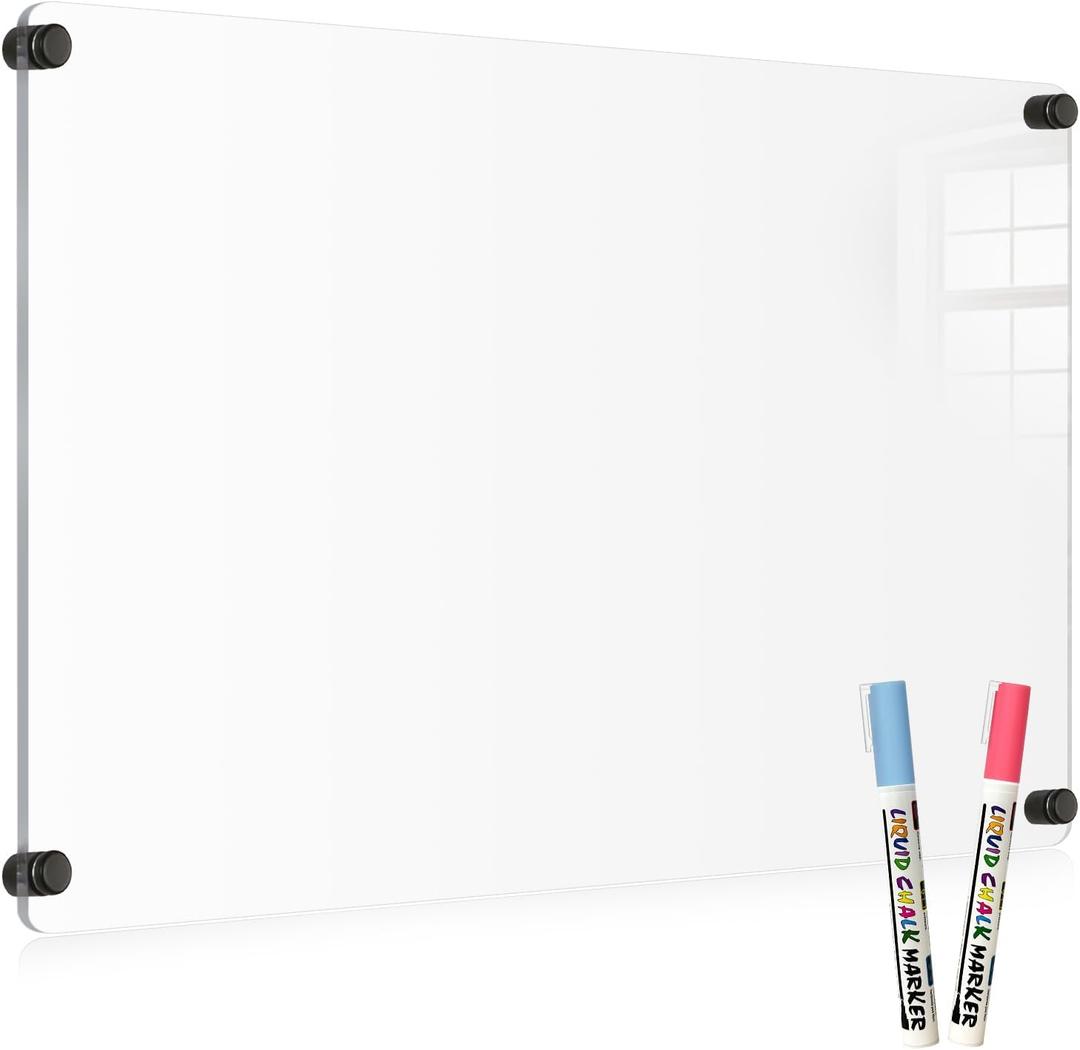 Acrylic Dry Erase Board for Wall, 24 "x 16" Black Non-Magnetic Acrylic Wall Memo Board, Large Clear Family Planner White Board for Home and Office - Blank