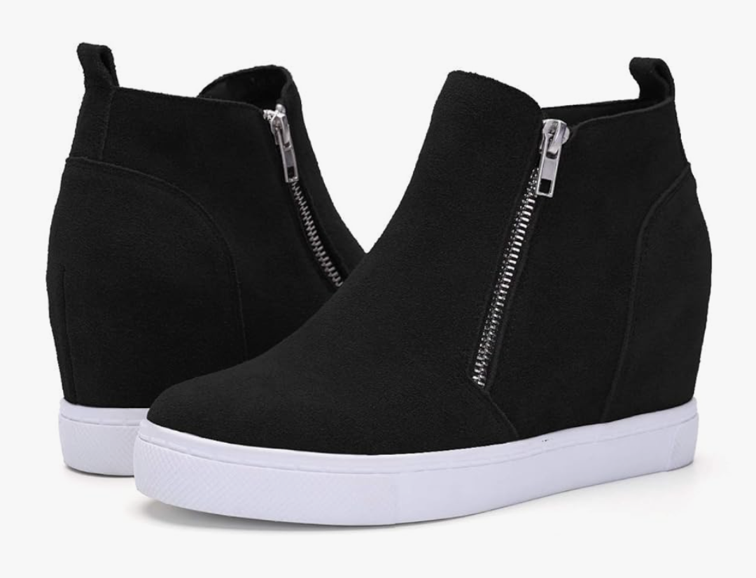 Athlefit Women's Wedge Sneakers Hidden Heel Platform Wedge Booties Hidden Wedgie Sneakers, 8