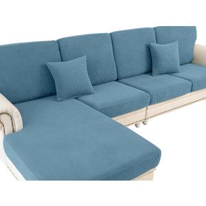 LA MEACK Couch Cushion Covers for Sectional Sofa L Shape Washable Separate Seat Chaise Couch Cover Stretch Sofa Slipcovers with 2 Pcs Pillowcases(3 Seater + 1 Chaise, Blue)