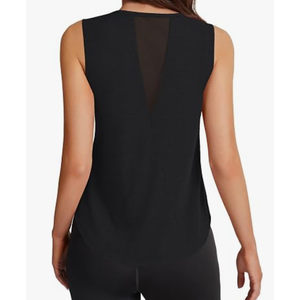 Rooscier Women's Mesh Sheer Round Neck Sleeveless Loose Workout Gym Shirt Tops, XL