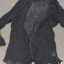 SHU-SHI womens Casual Stretchy Boho Loungewear Cover Up Tie Top Cardigan Sheer ShrugShrug Sweater, One Size, Gunmetal