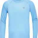 Boys UPF 50+ Swim Shirt Long Sleeve, 1 or 2 Pack UV Sun Protection Rash Guard, Youth Kids SPF Water Shirts for Beach Surf (Color: Light Blue) (Size: Small)