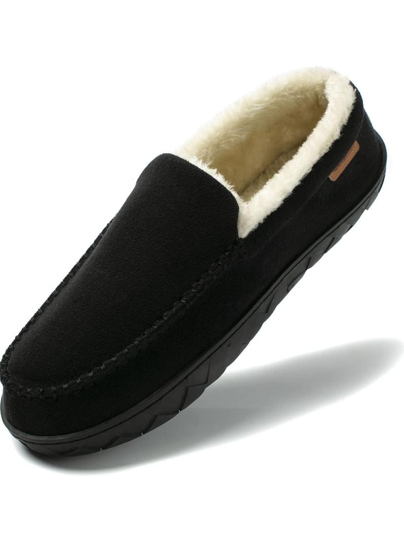 NewDenBer Men's Moccasin Slippers Warm Memory Foam Suede Soft Plush Lined Slip on Indoor Outdoor House Shoes 11D