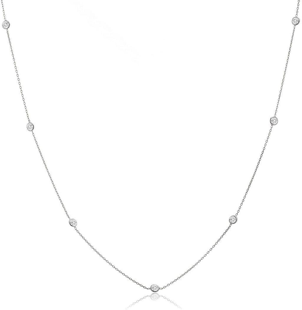 Adabele Solid 925 Sterling Silver Simulated Diamond By The Yard Station CZ Bezel Cable Link Chain Necklace Cute Thin Dainty Hypoallergenic Women Jewelry (20 Inch, White Gold/Rhodium plated Sterling Silver)