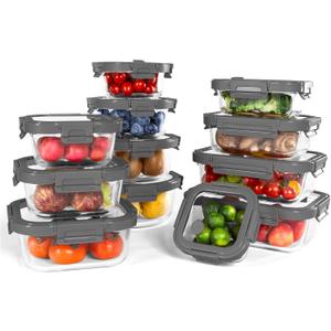 12-Pack Glass Containers with Tempered Lids Borosilicate, Oven-Safe(-4F~950F), Airtight, BPA-Free, Multi-Size for Meal Prep, Dishwasher Safe (Gray)
