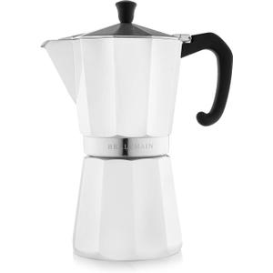 Bellemain Stovetop Espresso Maker | Italian Moka Pot Espresso Maker, Classic Aluminum Design Mocha Pot for Home Brewing & Camping | Easy to Use & Clean - 9-Cup, White