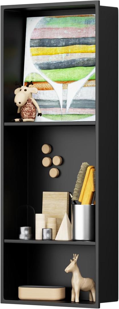 BWE Black Shower Niche 12" X 30" Stainless Steel Bathroom Niche for Shower Wall NO Tile Needed 3-Tier Recessed for Bathroom Storage,Over Mount Installation