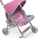 Badger Basket Deluxe Glide Folding Doll Stroller - Lightweight Baby Doll Stroller with Storage Basket and Snack Tray - Fits for 18 Inch Dolls - Gray and Pink