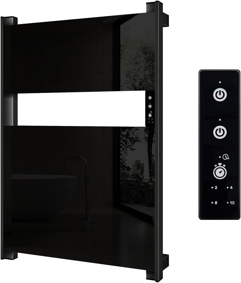 Heated Towel Rack for Bathroom, Towel Warmer with Timer Wall Mounted, Electric Towel Warmer, Bath Towel Heater with Black Tempered Safty Glass, Graphene, Towel Drying Rack- 26.8 x18 inch (Black)