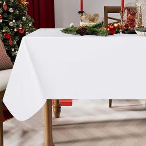 homing Rectangle Vinyl Tablecloth, Waterproof Spillproof Plastic Flannel Backed Table Cloth, Wipe Clean Table Cover for Dining, Buffet Parties and Camping (White, 60" x 84")