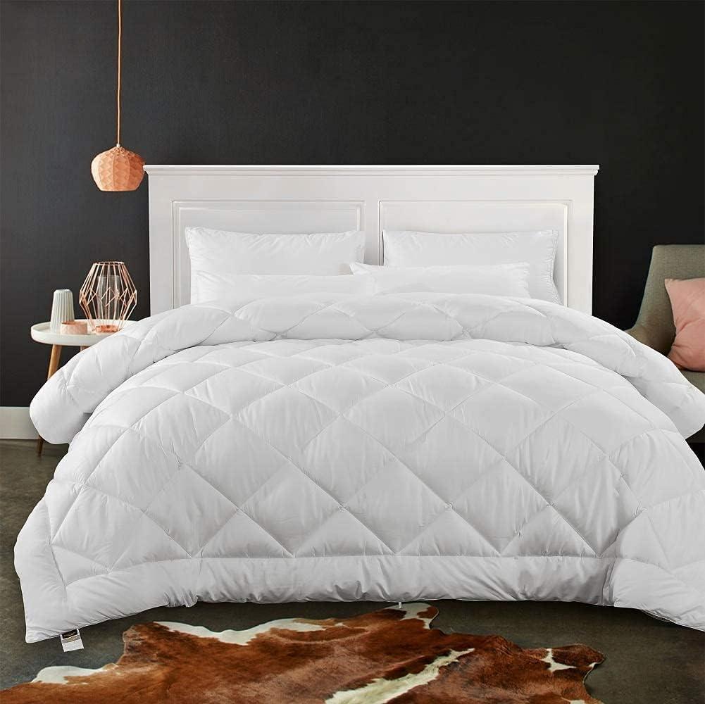 Cozynight Soft King Size Comforter-Down Alternative Comforter Quilted Duvet Insert with Corner Tabs-Lightweight Breathable Machine Washable Diamond Stitching(White,106"X92")
