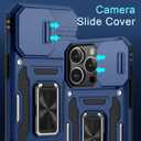 DEERLAMN Case for iPhone 13 Pro with Slide Camera Cover+Screen Protector(1 Pack),Rotated Ring Kickstand Military Grade Shockproof Protective Cover-Navy Blue