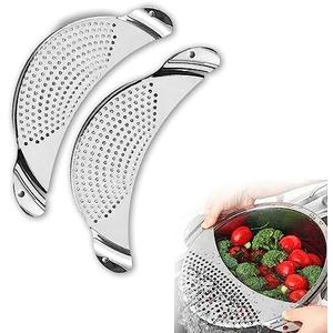 Pot Strainer Stainless Steel 2 Pack, Pasta Strainer, Metal Food Strainer for Noodles Fruit Veggies, Suitable for Pots or Containers Up to 10 Inches