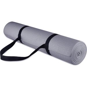 All Purpose 1/4-Inch High Density Anti-Tear Exercise Yoga Mat with Carrying Strap, Multiple Colors (Gray)