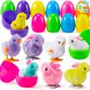 JOYIN 12 Pcs Easter Eggs Filled with Wind-up Toys, Colorful Egg with Wind-Up Jumping Chicks and Bunnies for Kids Easter Basket Stuffer, Party Favors, Classroom Prize