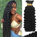 Human Braiding Hair for Boho Braids Human 110g 20 Inch Curly Boho Hair for Braiding Knotless 12A Deep Wave Bulk Bohemian 3 Bundles/Pack Natural Color