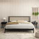 NTC Ruby Wooden Bed Frame with Headboard and Natural Rattan, Solid Oak Foundation with Silent Slats, 1000 Lb Capacity, Effortless Assembly, Queen - Burnt Black