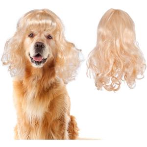 Dog Cat Cosplay Wig Long Blonde Curly Hair with Adjustable Elastic Bands Pet Wigs for Halloween, Christmas, Festivals, Pet Cosplay Costumes Accessories for Dog Cat (Blond)