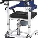Patient Transfer Lift Chair, 350 lb Capacity, 180 Split Seat, Hydraulic Commode Wheelchair for Elderly, Bed to Toilet