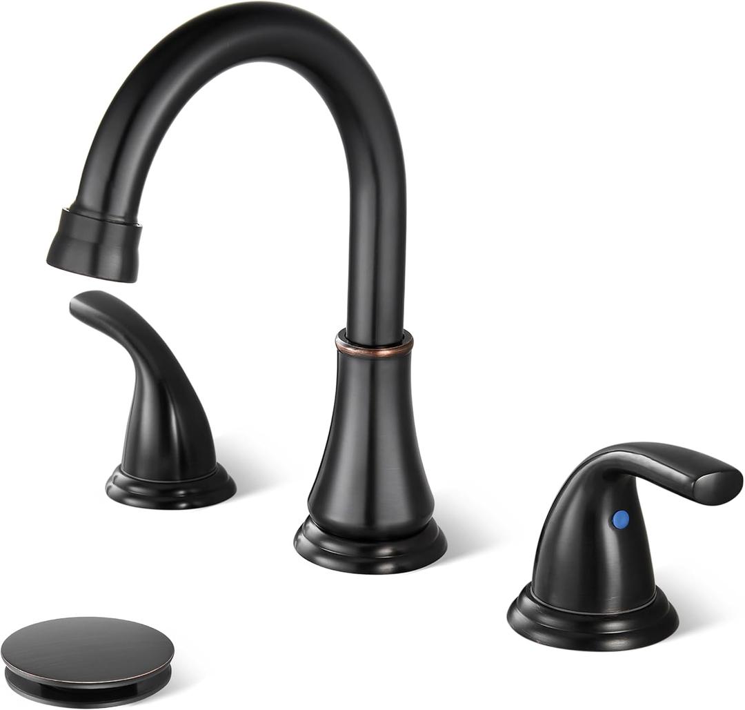 Widespread Bathroom Sink Faucet Deck Mounted 3 Hole 8 inch Bathroom Vanity Faucet 2 Handles Basin Mixer Tap with Pop up Drain,Oil Rubbed Bronze