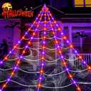 Halloween Decorations Outdoor, 250LED 23x18 FT Giant Spider Web with Purple Orange Lights, Lighted Triangular White Spider Web with Sturdy Wire, Waterproof, Timer, 8 Modes for Yard Halloween Dcor