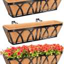 Riare 3 Pack 24 Inch Metal Railing Planter Window Box with Coco Liner- Adjustable Window Flower Boxes for Railings, Hanging Rail Planters for Deck, Balcony, Porch, Fence, Indoor Outdoor Plants