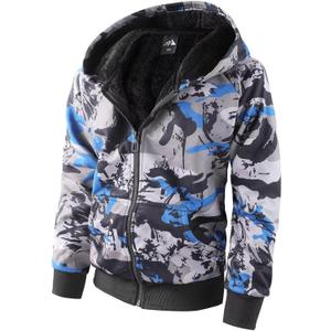 OHSNMAKSL Boys Fleece Jacket Kids Winter coat Girls Sherpa Lined Zip Up Hoodie Warm Sweatshirt School Hooded Outerwear (10-12, Blue Camouflage)