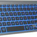 SABLUTE Wireless Keyboard with 7 Colored Backlits, Rechargeable Silent Compact Cordless Computer Keyboard with Low Profile Quiet Light Up Keys for Windows, PC, Linux, Chrome, Mac (Grey)