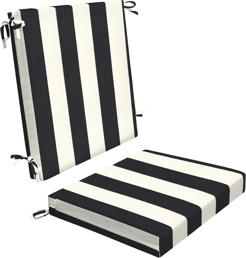 Honeycomb Outdoor Midback, 18.5" W x 17" D, Cabana Stripe Black & Ivory Outdoor Chair Cushion