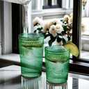 Loivttvv 12pcs Vintage Drinking Glasses Set, 12 oz Highball Glasses & 9 oz Embossed Ribbed Glassware Cups for Cocktail, Water, Juice, Coffee, Whiskey (Atroviens)