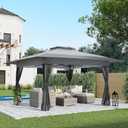 COBANA 13x13 Pop Up Gazebo, Outdoor Canopy Tent Shade with Metal Frame Mosquito Netting for Patio, Garden, Lawn, Backyard, Grey (Gray)