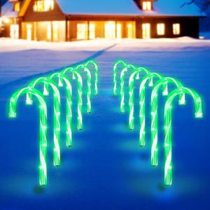 Christmas Candy Cane Lights 12Pcs Christmas Pathway Lights with 72 Count Incandescent Green Lights, Connectable 12 Inch Pathway Makers Lights for Indoor Outdoor Walkway Patio Yard Lawn Decorations, Green