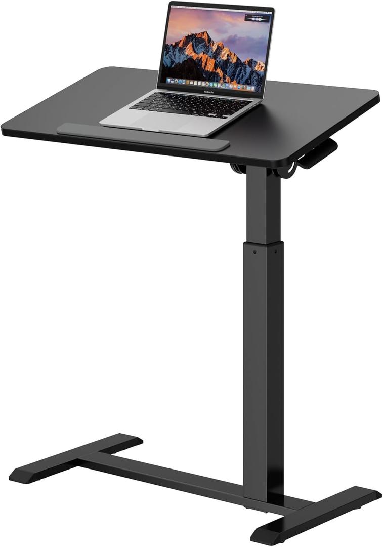 Adjustable Overbed Bedside Table - 90 Tiltable Mobile Standing Desk Portable Rolling Computer Cart Movable Desk for Laptop Bed Sofa Side Table Hospital Home Use, (15.8" W x 31.5" D, Black)