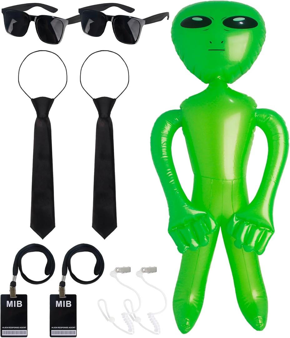 9PCS Secret Agent Costume Accessories Spy Outfit Set With Sunglasses, Neckties, Headphones Badges for Halloween Cosplay Party