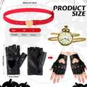 4 Pcs Red Halloween Women Costume Accessories Include Red Curly Wig Watch Belt Black Gloves for Girls Princess Cosplay Outfit