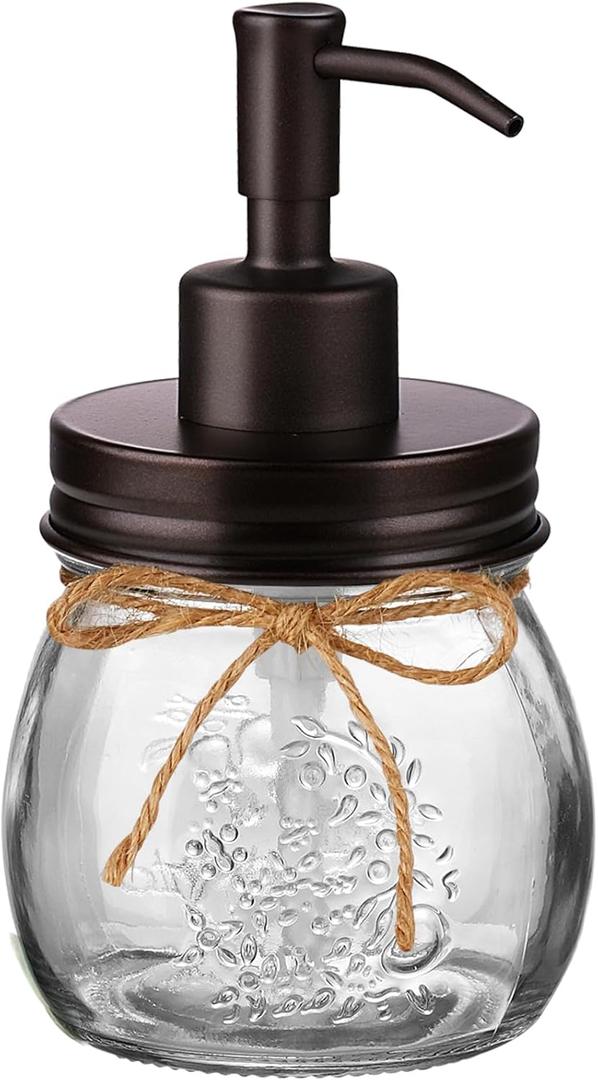 Amolliar 10 OZ Mason Jar Liquid Soap Dispenser, Stainless Steel Pump & Lid, Cute Farmhouse Decor for Kitchen, Bathroom, Refillable Hand Soap Dispenser, Lotion Soap Dispenser, Dish Soap, Bronze 1 Pack