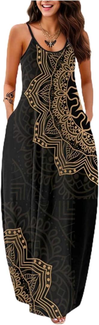 Women's Summer Maxi Dress Long Dress Casual Boho Sleeveless Strap Smocked Tiered Long Beach Sun Dresses
