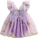 Toddler Baby Girl Halloween Costumes Fairy Butterfly Wings Sleeveless Princess Romper Dress First Birthday Outfit (6-9 Months, Purple)