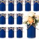 Rustic Vase for Table Centerpieces 4.33 Inch Small Petite Flower Vase with Twine Bow Vintage Farmhouse Decor for Wedding Reception Dining, Home Galvanized Metal Buckets(Dark Blue,12 Pcs)