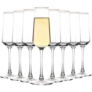 Champagne Glasses Set of 8, Elegant Champagne Flutes, Modern Sparkling Wine Glasses for Home Bar, Wedding, Anniversary, 8 oz, Clear