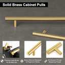 QOGRISUN 2-Pack Solid Brass Cabinet Pulls, Gold Euro Style T Bar Handles, 12-3/5Inch Hole Center for Kitchen Drawer Dresser Cupboard, 15.1-Inch Total Length, Brushed Brass Finish