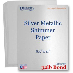 40 Sheets Silver Metallic Shimmer Paper - 8.5 x 11 Inch - 32lb Bond Double-Sided Laser Printer Paper - For Invitations, Menu's, Crafts