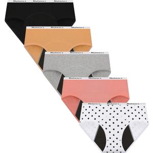 Nalwort Womens Period Underwear Menstrual Period Panties Postpartum Cotton Panties 5 Pack (X-Large, Color-3)