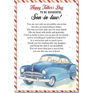 3 x Fathers Day Card for Son In Law, Father's Day Card for Son In Law with Seal and Envelope, Cards for Him from Mother-in-law